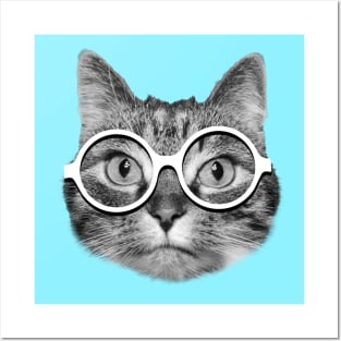 Cute hipster cat with white eyeglasses Posters and Art